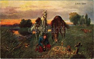Letzte Ehre / WWI Austro-Hungarian K.u.K. military art postcard, soldier's grave s: F. Höllerer