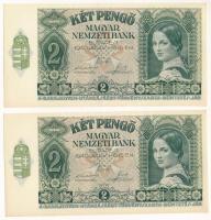 1940. 2P (2x) sorszámkövetők "J 650 078820 - J 650 078821" T:UNC,AU / Hungary 1940. 2 Pengő (2x) consecutive serials "J 650 078820 - J 650 078821" C:UNC,AU Adamo P2
