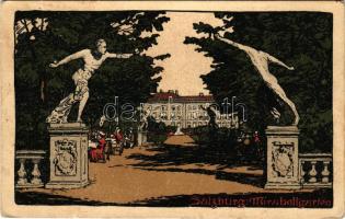 1916 Salzburg, Mirabellgarten. Künstler-Stein-Zeichnung J. Gugler (EK)