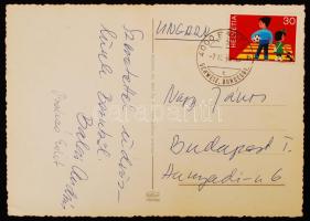 1969 Háromszoros olimpiai bajnok magyar öttusázó Balczó András és nővére, Balczó Edit aláírása Baselből postázott képeslapon