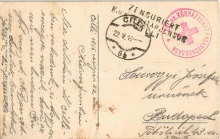 1916 Celje, Cilli; Hotel Deutsches Haus, automobile + "XVI. Sz. Kórházvonat Parancsnokság"...