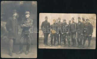 cca 1916-1918 Katonák kitüntetésekkel, 2 db fotólap, az egyiken gyűrődésekkel/törésnyomokkal, 14x9 cm