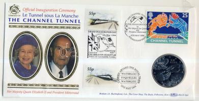 Gibraltár 1994. 2,8ECUS "Euro-alagút" érmés borítékon egy brit és egy privát bélyeggel, alkalmi bélyegzőkkel, ismertetővel T:PP