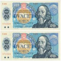 Csehszlovákia 1988. 20K (2x) egyugrásos sorszámkövetők "E 28 572320 - E 28 572322" T:XF Czechoslovakia 1988. 20 Korun (2x) consecutive serials with leap "E 28 572320 - E 28 572322" C:XF Krause P#95a