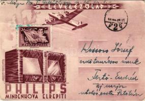 1948 Philips, Mindenhova Elrepíti. Irredenta Levelezőlap / Philips radio advertisement postcard, Hungarian irredenta propaganda (fa)