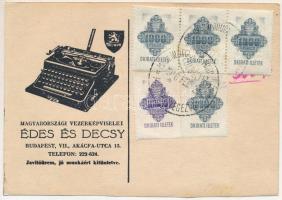 1946 Édes és Decsy írógép javítóüzem, magyarországi vezérképviselet, Budapest VII. Akácfa utca 13. / Hungarian typewriter service advertisement card (fa)
