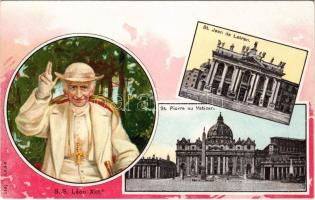 S.S. Léon XIII, St. Pierre au Vatican, St. Jean de Latran / Pope Leo XIII, St. Peter cathedral in Vatican, St. John Basilica in Lateran. Art Nouveau, litho (EK)