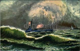 1918 K. und k. Uboot an der Arbeit. Unsere K.u.K. Kriegsmarine. Postkarten Universum (Graz) Nr. F. 107. / WWI Austro-Hungarian navy postcard, submarine s: P. Jaritz (EK)