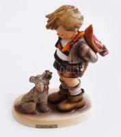 Hummel fiú kutyával, jelzett, restaurált, ritka, m: 14,5 cm