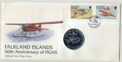 Falkland-szigetek 1998. 2Ł Ag "Repülőorvosi szolgáltatás" érmés borítékon elsőnapi bélyegzős bélyegpárral, ismertetővel T:PP