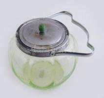 cca 1930 Uránüveg keksztartó, kopással, m: 14 cm