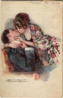 1922 Italian lady art postcard, couple's kiss. Anna &amp; Gasparini 394-2. s: Mauzan (EK)