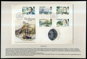 Man-sziget 1989. 1C "Bounty hajó" érmés borítékon teljes bélyegsorral, elsőnapi bélyegzéssel, ismertetővel T:PP