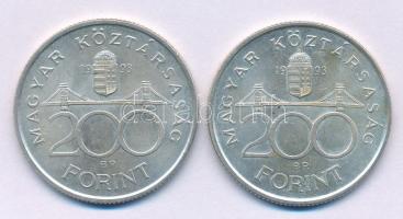 1993. 200Ft Ag "MNB" (2x) T:AU,XF patina Adamo F13