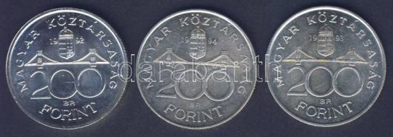 1992-94. 200Ft Ag "MNB" (2x) + "Deák" (1x) T:BU,2