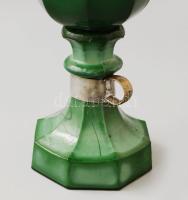 Malachit üveg petróleumlámpa, cilinderrel, újszerű állapotban, m: 47 cm
