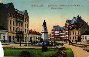 Debrecen, Egyház tér, Csokonai szobor és református új főgimnázium, Urania Mozgó, mozi. Vasúti levelezőlapárusítás 8978-1917. (b)