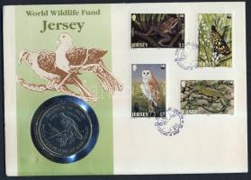 Jersey 1987. 2Ł "25 éves a WWF" érmés borítékon teljes bélyegsorral, elsőnapi bélyegzéssel, hátoldali ismertetővel T:BU