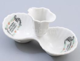 1915 MZ Altohlau háborús díszítéssel sóborskínáló, "Istenért, Királyért, Hazáért" felirattal, jelzett, lepattanással, h: 14,5 cm