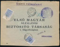 1941 Üzleti válaszlevél Sárszentlőrincről Szekszárdra 24f portóval