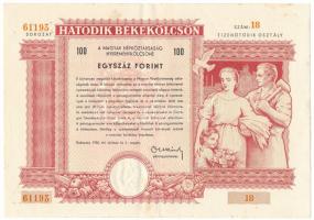 Budapest 1955. "Hatodik Békekölcsön" nyereménykölcsön kötvény 100Ft-ról, szárazpecséttel T:F szép papír