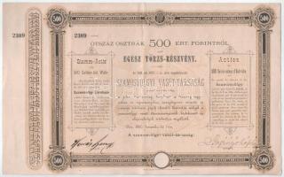Deés 1880. "Szamosvölgyi Vasút-Társaság" egész törzsrészvénye 500Ft-ról, magyar, német és francia nyelven, szárazpecséttel és szelvényekkel T:XF