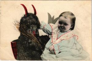 1905 Krampus with child (vágott / cut)