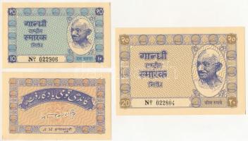 India ~1948-1949. 2R + 10R + 20R A "Mahatma Gandhi National Memorial Trust" által 1949-ben rendezett első nyilvános adománygyűjtés adakozási bizonylatai T:UNC,AU tűzőgép ly., az egyiken kis folt India ~1948-1949. 2 Rupees + 10 Rupees + 20 Rupees. Fund-raising receipts from the first public fundraiser organized by the "Mahatma Gandhi National Memorial Trust" in 1949 C:UNC,AU