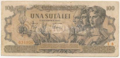 Románia 1947. december 5. 100L T:F,VG Romania 1947. December 5th 100 Lei C:F,VG Krause P#67