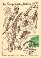 Tag der Briefmarke "Im Kampf um die Freiheit!" / WWII Day of the German Stamp, NSDAP German Nazi Party propaganda, swastika s: Axster-Heudtlass + "Tag der Briefmarke 12. 1. 1941. BERLIN-CHARLOTTENBURG 2" So. Stpl. (non PC) (fa)