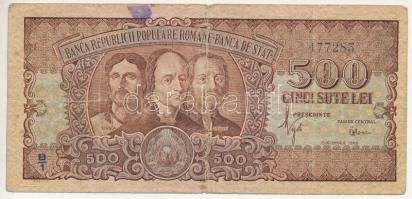 Románia 1949. 500L "B/1 177285" T:VG beszakadások Romania 1949. 500 Lei "B/1 177285" C:VG tears Krause P#86