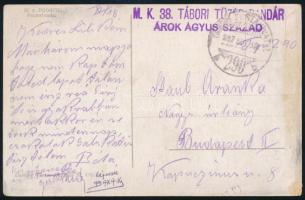1917 Tábori posta képeslap "M.K. 38. TÁBORI TÜZÉR DANDÁR ÁROK ÁGYUS SZÁZAD" + "TP 290 b"