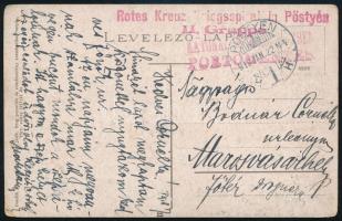 1918 Tábori posta képeslap "Rotes kreuz kriegspital in Pöstyén II. Gruppe"