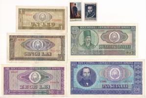 Románia 1966. 1L-100L (5xklf) + 2db postabélyeg T:XF-F Romania 1966. 1 Leu - 100 Lei (5xdiff) + 2pcs postage stamp C:XF-F