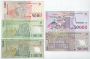 Románia 1996-2001. 1000L-50.000L (7db, 6xklf) + 2005. 1L (2x) + 5L T:AU-F
Romania 1996-2001. 1000 L...