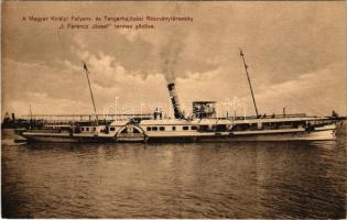 A Magyar Királyi Folyam- és Tengerhajózási Rt. (MFTR) "I. FERENCZ JÓZSEF" termes gőzöse, gőzhajó / Hungarian sidewheeler passenger steamship