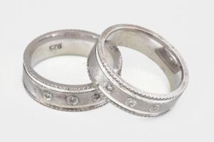 Ezüst (Ag) 2 darab karikagyűrű, 3-3 köves díszítéssel, jelzett, m: 48, 7,3g
