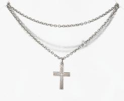 Ezüst (Ag) anker nyaklánc, kereszt medállal, jelzett, 8,2g