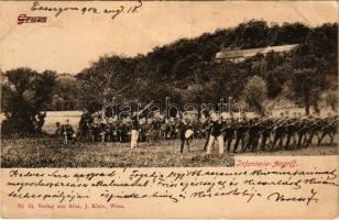 1902 Infanterie-Angriff. Verlag von Alex. J. Klein Nr. 61. / K.u.K. military, infantry attack (ázott / wet damage)