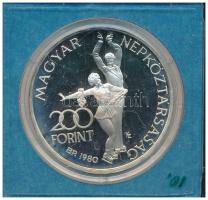 1980. 200Ft Ag "Téli olimpia - Lake Placid" sérült fekete műanyag "MNB" tokban T:AU (eredetileg PP) patina Adamo EM59