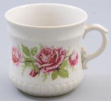 Zsolnay rózsamintás aludt tejes edény, jelzett, kopással, m: 9 cm