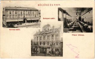 1909 Miskolc, Böczögő és Papp Korona szálloda, Budapest szálló és Pilseni étterem. Dunky Fivérek cs. és kir. udvari fényképészek kiadása (EM)