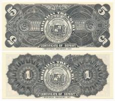Hawaii 1895. 1$ fantázia bankjegy az 1895-ös 50$ "Gold Certificate" mintájára + 5$ "G...