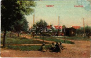 1911 Budapest XIX. Kispest, Erzsébet tér, villamos. Hirsch J. kiadása (r)