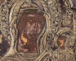 Triptichon - Istenanya a gyermek Jézussal. Román vagy szerb görögkeleti ikonfestő, cca 18. sz. vége,...