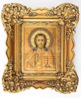 Ikon, réz okláddal. XIX. sz. bondel keretben 23x18 cm
