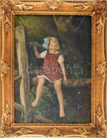Latinka Elza (1895-1947), Nagybányán is tanult: Famászó lányka. Olaj, vászon, jelezve balra fent, 68x50 cm. Dekoratív fakeretben A képesn felületi sérülésekkel