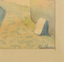 Csatáry jelzéssel: Tabáni városrészlet. Akvarell, papír. Üvegezett keretben 13x9 cm