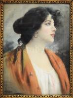 Azonosítatlan jelzéssel: Női portré. Pasztell, papír, jelzett, üvegezett, kissé sérült keretben. 35x30 cm