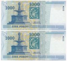 2000. 1000Ft (2x) közeli sorszámok "DE 6071202" és "DE 6071206", "Millenniu...